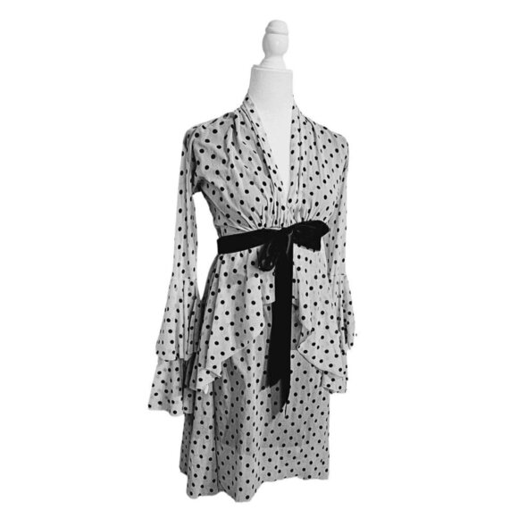 petit pois by Viviana G long sleeves black & white polka dot mini dress size S - Picture 10 of 10